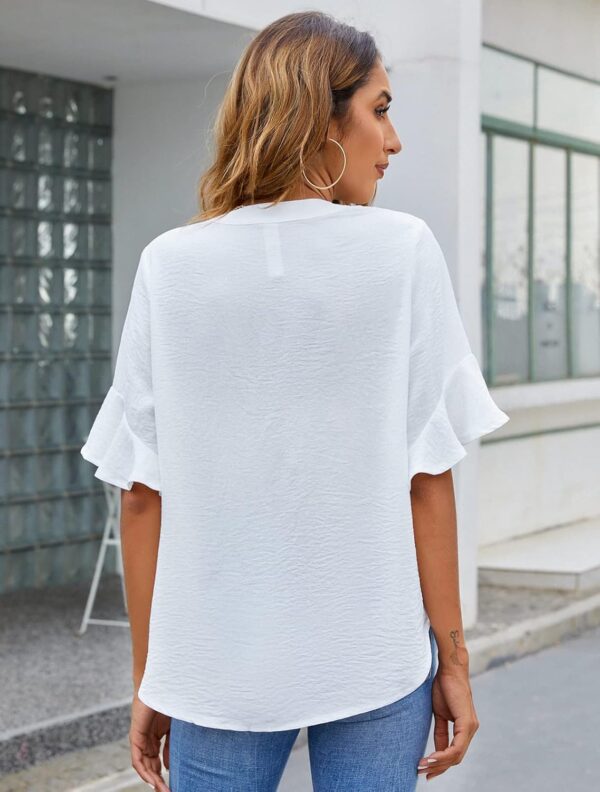 BMJL Womens White Blouses Chiffon Ruffle Short Sleeve V Neck Business Casual Tops Summer Cute Shirt - Image 4