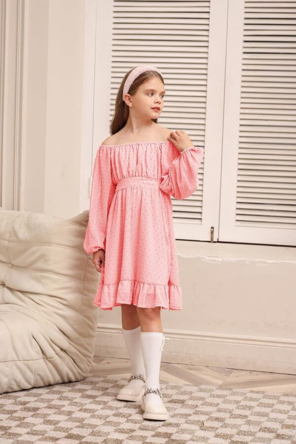 GRACE KARIN Girls Ruffle Tiered Dress Long Sleeve Swiss Dot Flowy A-Line Dress 6-14Y - Image 8