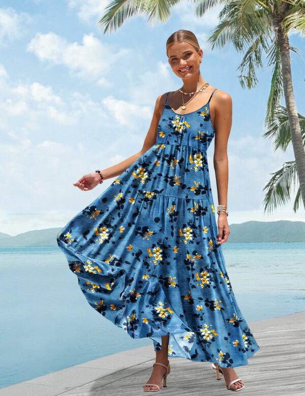 YESNO Summer Bohemian Floral Dresses for Women Spaghetti Straps Maxi Dress Casual Flowy Dresses with Pockets ES0 - Image 5
