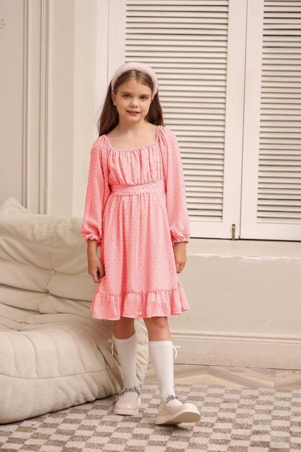 GRACE KARIN Girls Ruffle Tiered Dress Long Sleeve Swiss Dot Flowy A-Line Dress 6-14Y - Image 9
