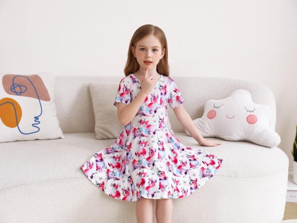 WonderBabe Girls Dresses Toddler Dinosaur Summer Sundress Kids Short Sleeve School Casual A Line Twirly Skater Dresses - Image 4