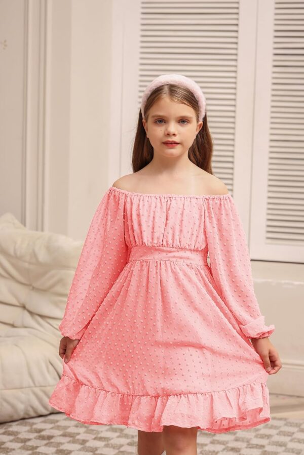 GRACE KARIN Girls Ruffle Tiered Dress Long Sleeve Swiss Dot Flowy A-Line Dress 6-14Y - Image 6