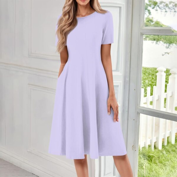 Summer Dresses for Women 2025 Trendy Short Sleeve Scoop Neck Print Beach Boho Tshirt Dress with Pockets - Image 3