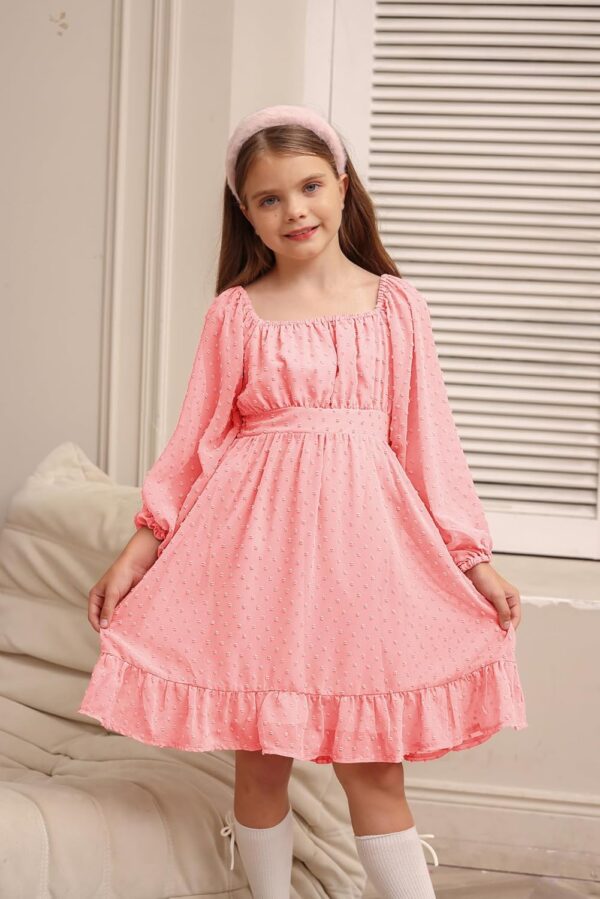 GRACE KARIN Girls Ruffle Tiered Dress Long Sleeve Swiss Dot Flowy A-Line Dress 6-14Y - Image 5