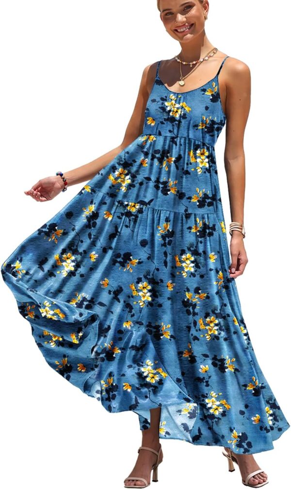YESNO Summer Bohemian Floral Dresses for Women Spaghetti Straps Maxi Dress Casual Flowy Dresses with Pockets ES0 - Image 2