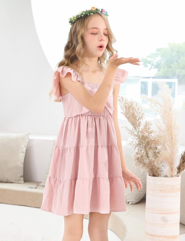 Ahegao 5-12T Girls Dress for Kids Square Neck Flutter Dresses Summer Dressy Frocks - Image 5