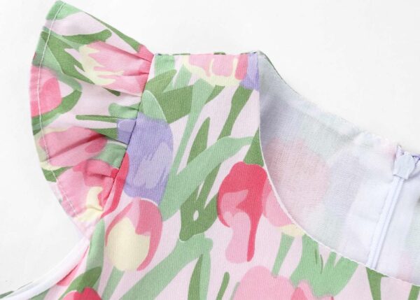 SMILING PINKER Baby Toddler Girls Summer Tulip Flower Dress Cotton Flutter Sleeve with Ribbon Belt - Image 4