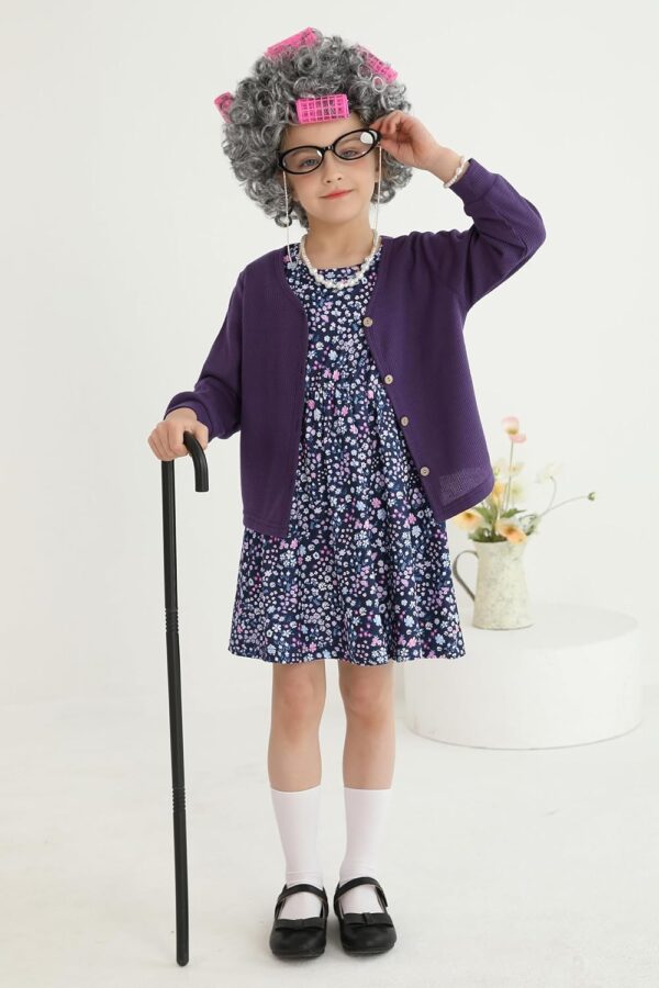 Weixinbuy Old Lady Costume for Kids Girls 100 Days of School Costume Granny Dress Halloween Accessories for Girl - Image 6