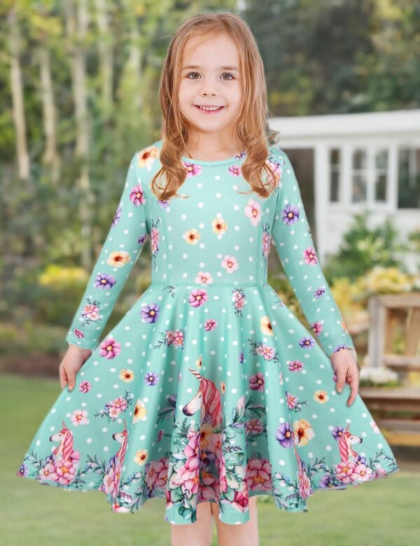 Girls Dress Sleeveless Long Sleeve Kids Toddler Little Big Girl Unicorn Mermaid Casual Dresses - Image 7
