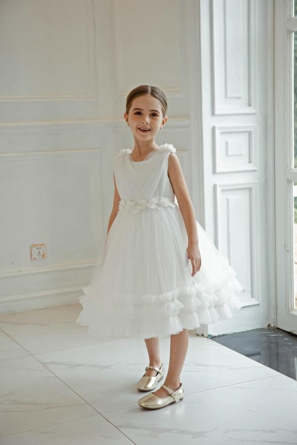Cross Chiffon Flower Ruffled Lace Dress Fancy Vintage Formal Floral Tulle Pageant Wedding Birthday Party Dresses - Image 3