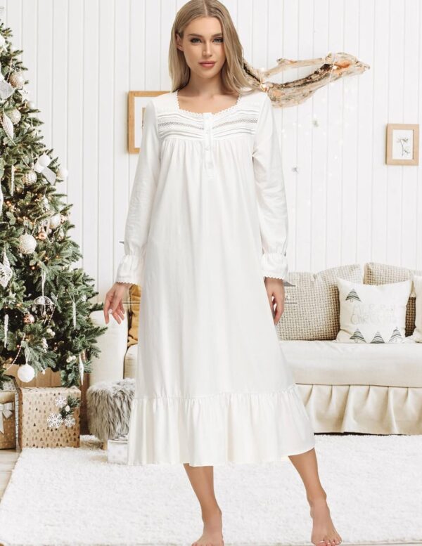 HALCYEEN Cotton Nightgowns for Women Long Sleeve Soft House Dress Ladies Nightdress Gowns with Pockets S-XXL - Image 7