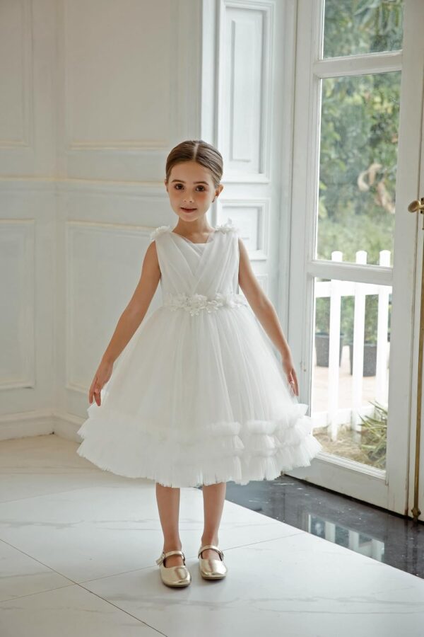 Cross Chiffon Flower Ruffled Lace Dress Fancy Vintage Formal Floral Tulle Pageant Wedding Birthday Party Dresses - Image 7