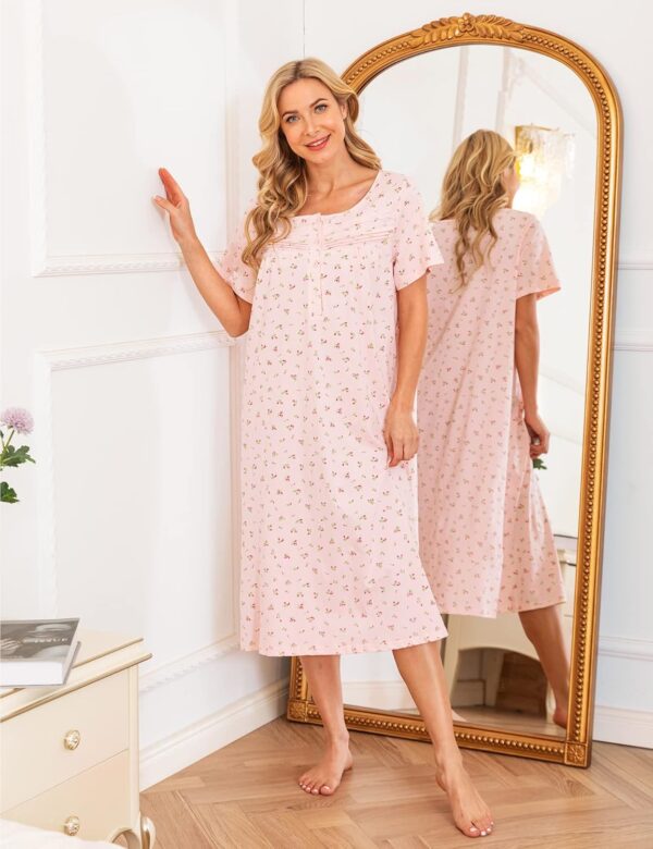 Bloggerlove Nightgowns for Women Soft 100% Cotton House Dress Short/Long Sleeve Night Gowns Comfy Sleepwear S-3XL - Image 3