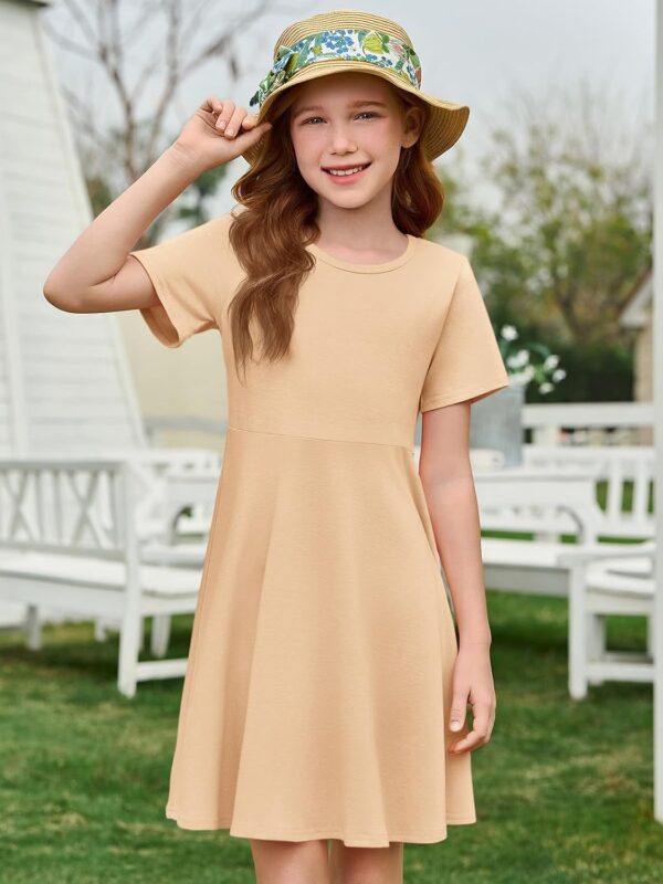 Imily Bela Girls Summer Short Sleeve Dress A Line Swing Basic Skater Twirl Party Dresses 5-14 Years - Image 3