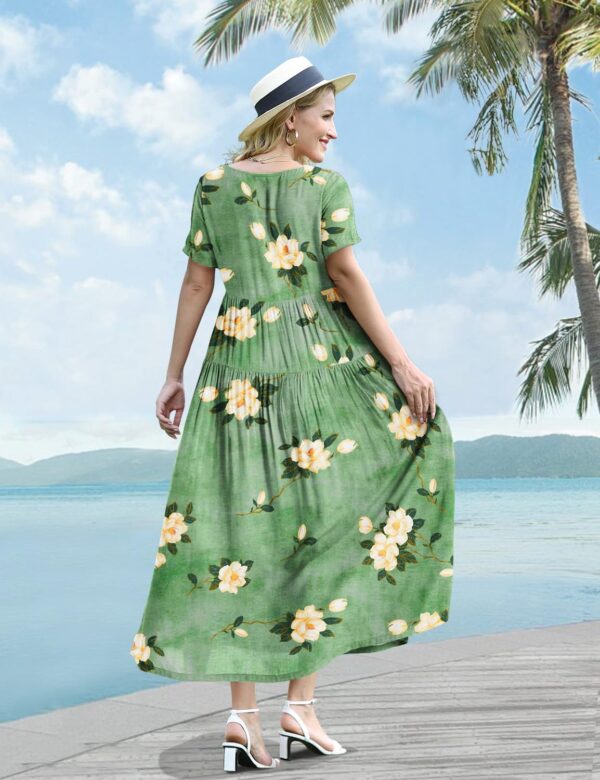 YESNO Women Casual Loose Bohemian Floral Dress with Pockets Short Sleeve Long Maxi Summer Beach Swing Dress EJF - Image 6