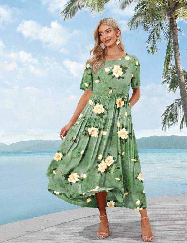 YESNO Women Casual Loose Bohemian Floral Dress with Pockets Short Sleeve Long Maxi Summer Beach Swing Dress EJF - Image 3