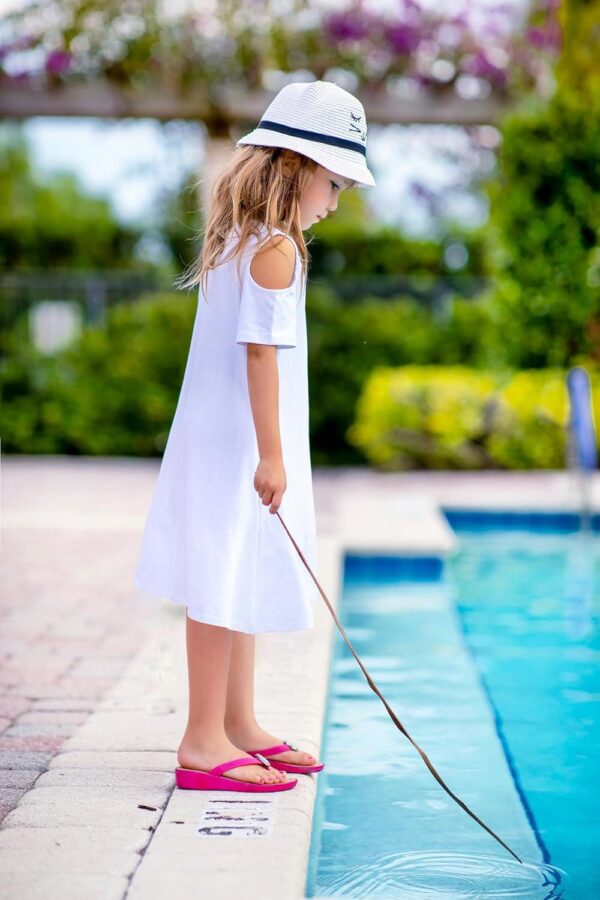 Arshiner Girls Summer Dress Short Sleeve Cold Shoulder Solid Color Swing Casual Dresses with Pockets - Image 5
