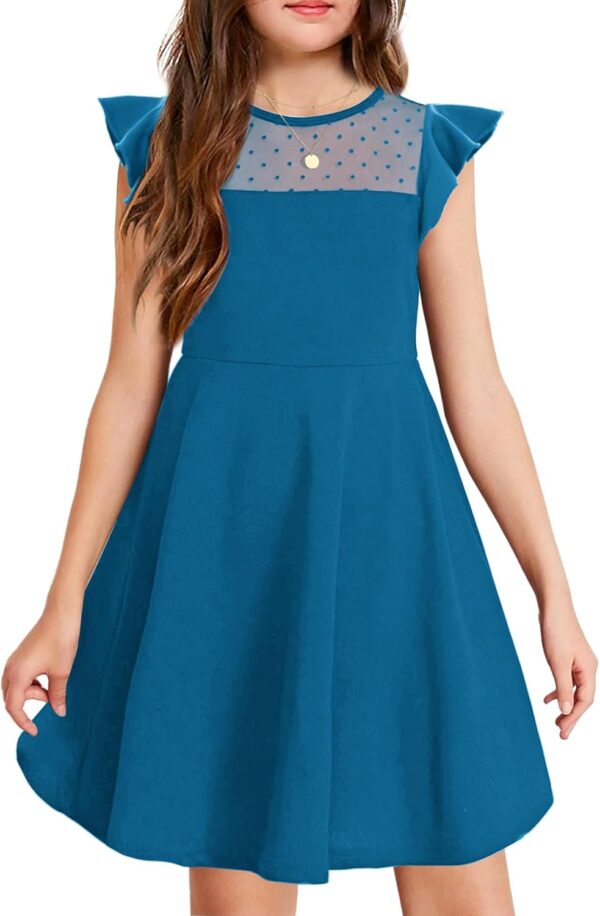 Arshiner Girls Dress Summer Ruffle Sleeve Mesh A Line Casual Party Dresses with Pockets 6-13 Years - Image 2