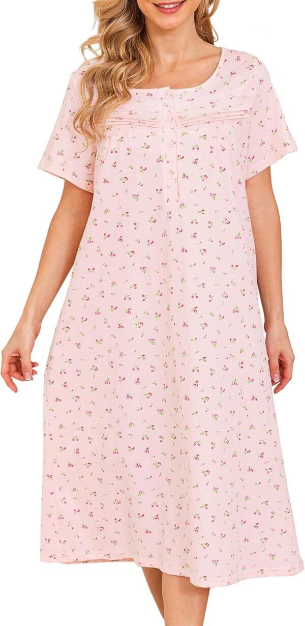 Bloggerlove Nightgowns for Women Soft 100% Cotton House Dress Short/Long Sleeve Night Gowns Comfy Sleepwear S-3XL - Image 2