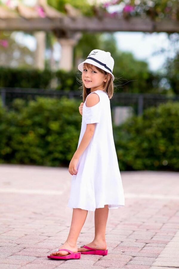 Arshiner Girls Summer Dress Short Sleeve Cold Shoulder Solid Color Swing Casual Dresses with Pockets - Image 9