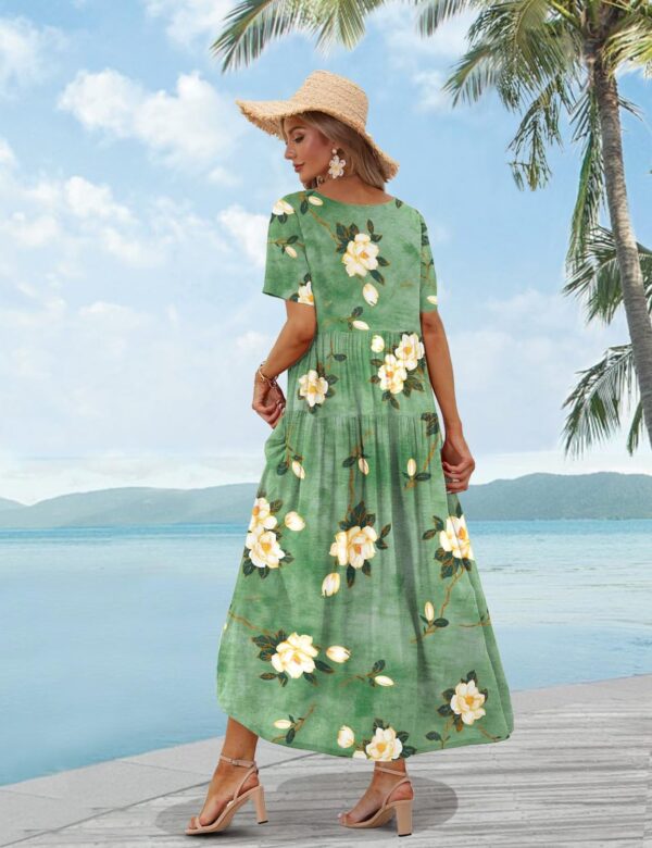 YESNO Women Casual Loose Bohemian Floral Dress with Pockets Short Sleeve Long Maxi Summer Beach Swing Dress EJF - Image 5