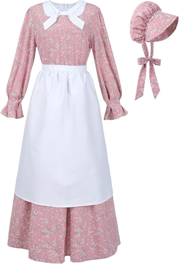 LTAKK Colonial Dress Women Prairie Pioneer Dresses Floral Pilgrim Costume Civil War Dress - Image 2