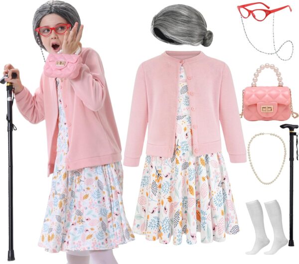 ZeroShop 100 Days of School Kids 100 Day Old Lady Costume Girls Granny Dress up 100 Year Grandma - Image 2