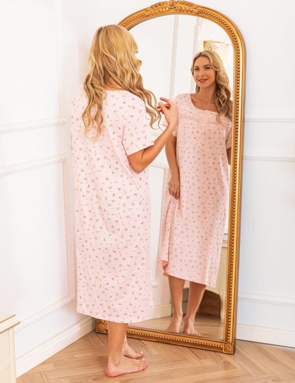 Bloggerlove Nightgowns for Women Soft 100% Cotton House Dress Short/Long Sleeve Night Gowns Comfy Sleepwear S-3XL - Image 6