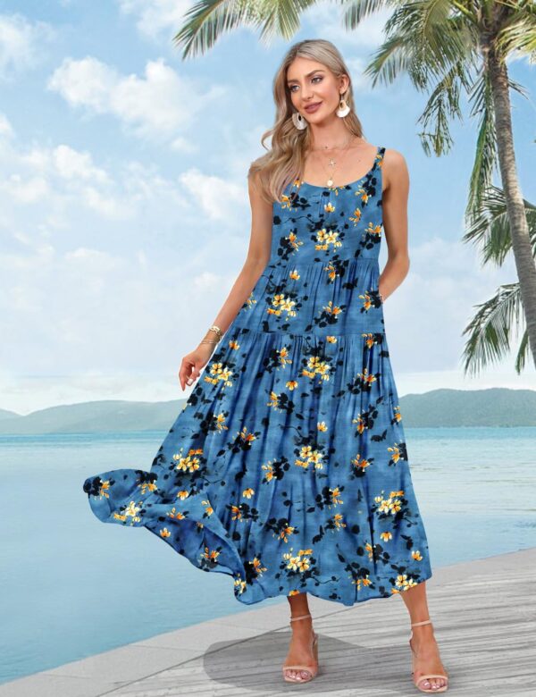 YESNO Summer Bohemian Floral Dresses for Women Spaghetti Straps Maxi Dress Casual Flowy Dresses with Pockets ES0 - Image 3