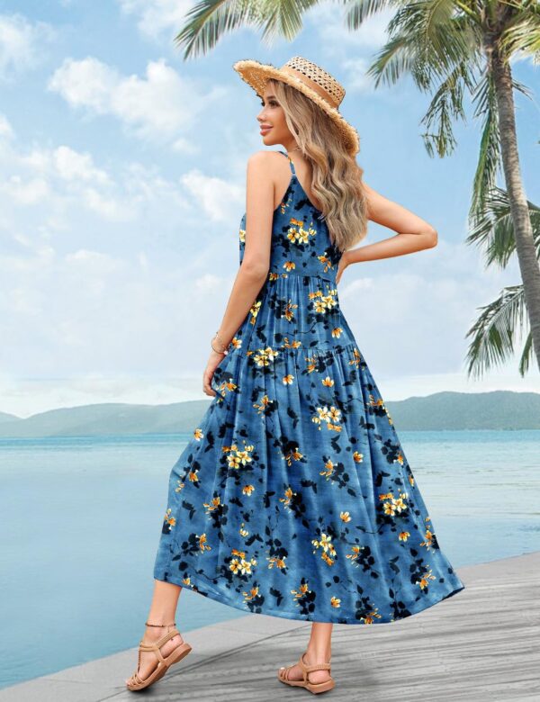 YESNO Summer Bohemian Floral Dresses for Women Spaghetti Straps Maxi Dress Casual Flowy Dresses with Pockets ES0 - Image 4
