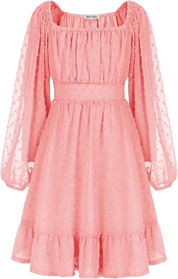GRACE KARIN Girls Ruffle Tiered Dress Long Sleeve Swiss Dot Flowy A-Line Dress 6-14Y - Image 2