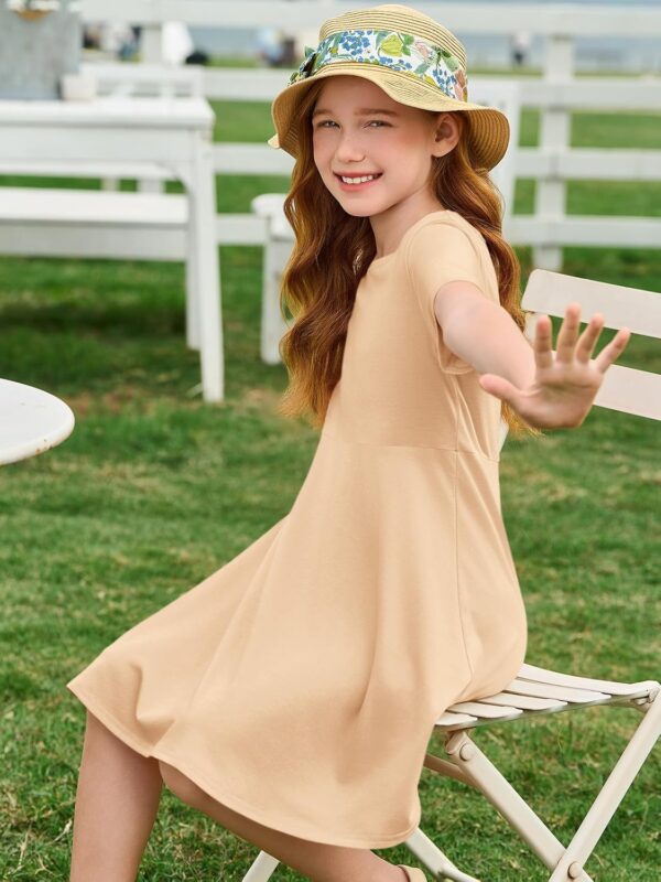 Imily Bela Girls Summer Short Sleeve Dress A Line Swing Basic Skater Twirl Party Dresses 5-14 Years - Image 4