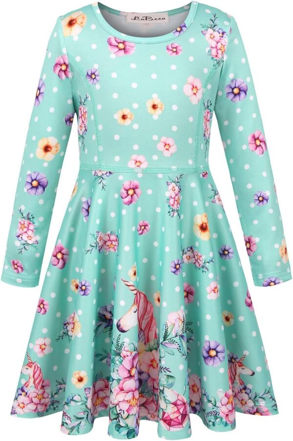 Girls Dress Sleeveless Long Sleeve Kids Toddler Little Big Girl Unicorn Mermaid Casual Dresses - Image 3