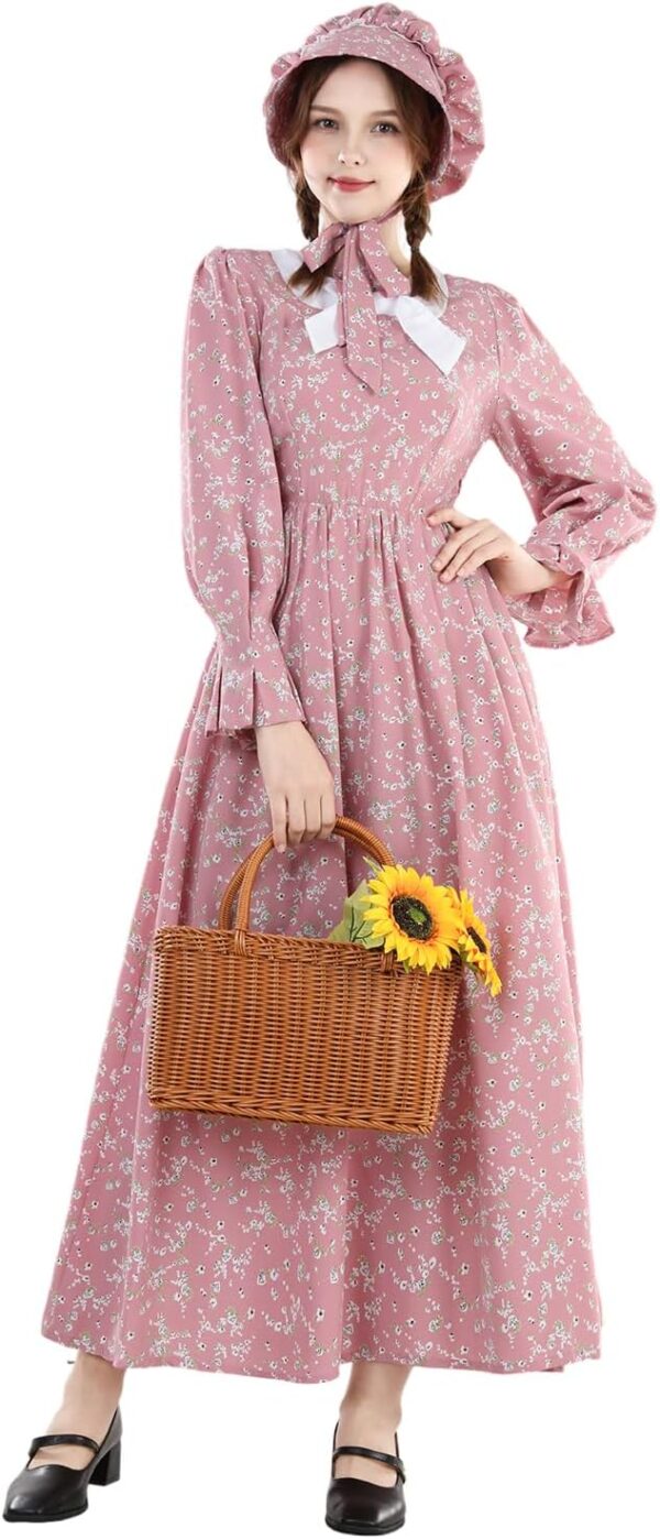 LTAKK Colonial Dress Women Prairie Pioneer Dresses Floral Pilgrim Costume Civil War Dress - Image 7