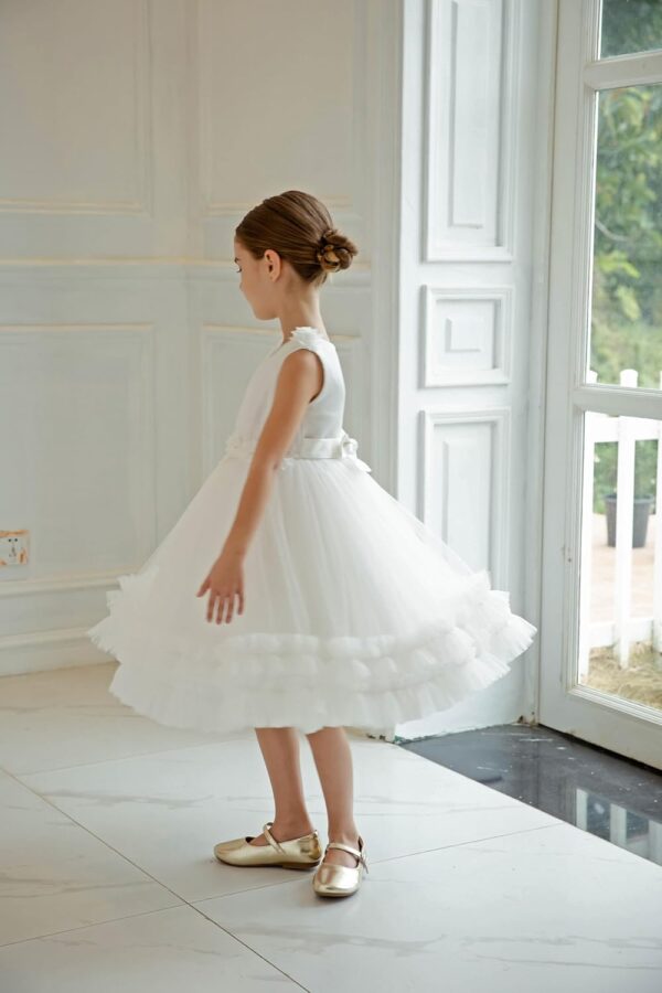 Cross Chiffon Flower Ruffled Lace Dress Fancy Vintage Formal Floral Tulle Pageant Wedding Birthday Party Dresses - Image 5