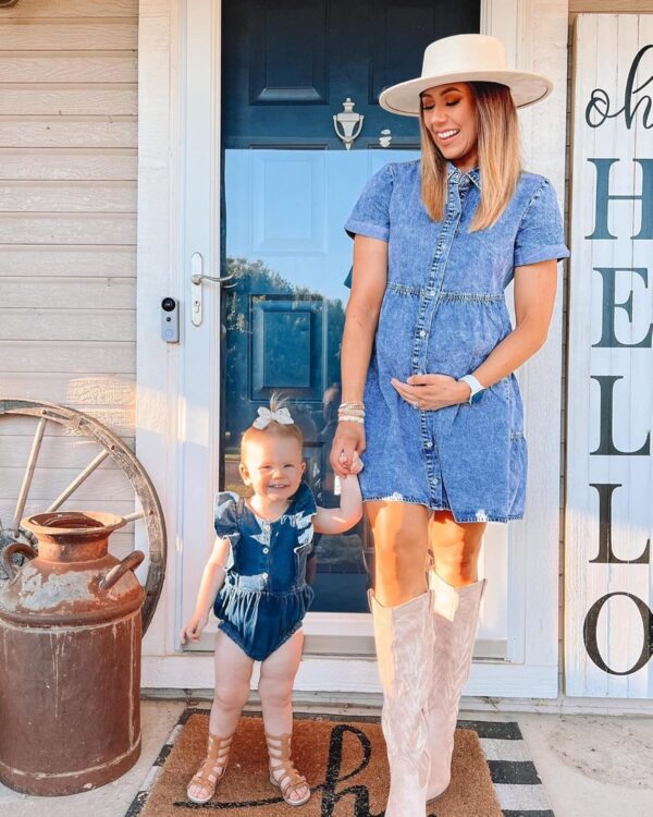 LookbookStore Women's Short Sleeve Button Down Flowy Tiered Babydoll Denim Dress - Image 9