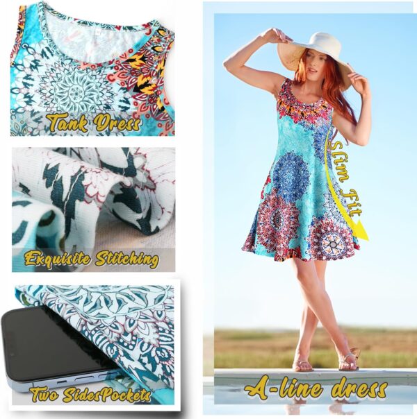 Scotamalone Summer Dresses for Women 2023 Beach Floral Tshirt Sundress Sleeveless Pockets Casual Loose Tank Dress - Image 4
