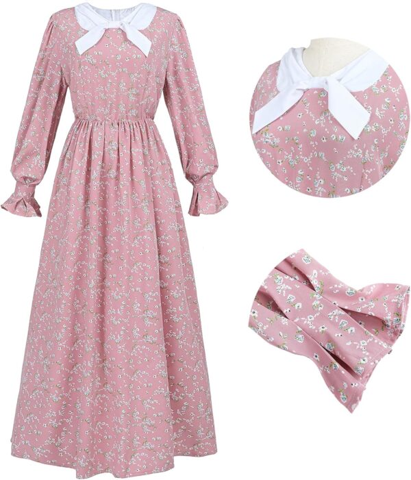 LTAKK Colonial Dress Women Prairie Pioneer Dresses Floral Pilgrim Costume Civil War Dress - Image 3