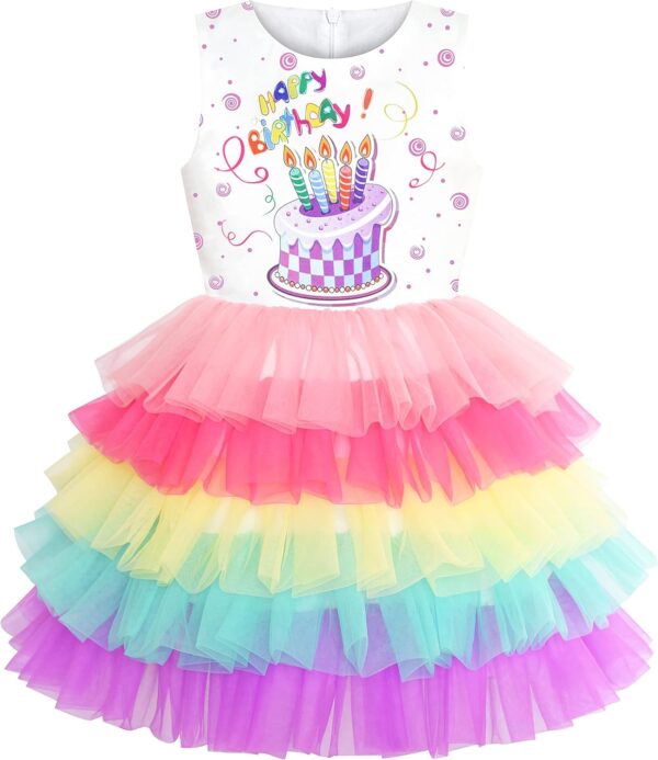 Sunny Fashion Girls Dress Birthday Princess Ruffle Dress Cake Balloon Print - Image 2
