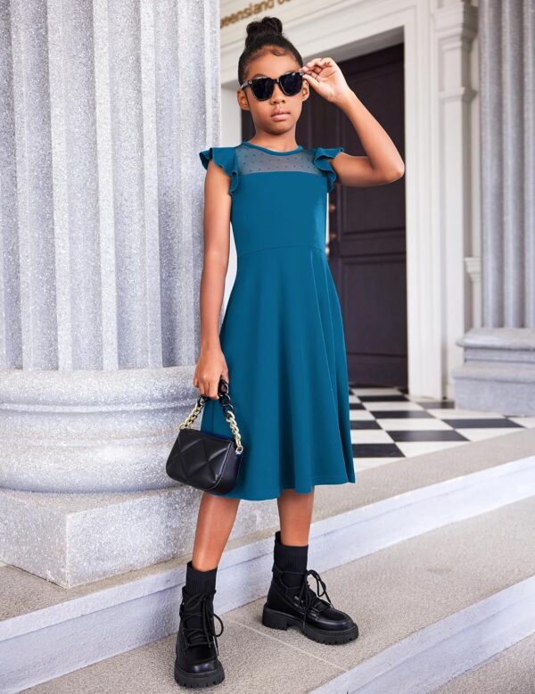 Arshiner Girls Dress Summer Ruffle Sleeve Mesh A Line Casual Party Dresses with Pockets 6-13 Years - Image 5
