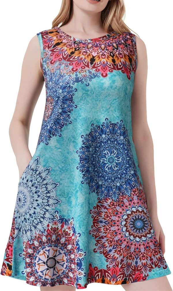 Scotamalone Summer Dresses for Women 2023 Beach Floral Tshirt Sundress Sleeveless Pockets Casual Loose Tank Dress - Image 2