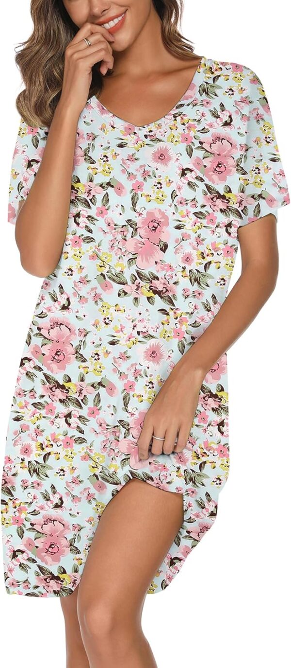 Nightgowns for Women Soft Cotton Sleep Shirts Short Sleeve Sleepwear S-XXL - Image 2