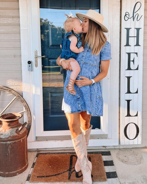 LookbookStore Women's Short Sleeve Button Down Flowy Tiered Babydoll Denim Dress - Image 8