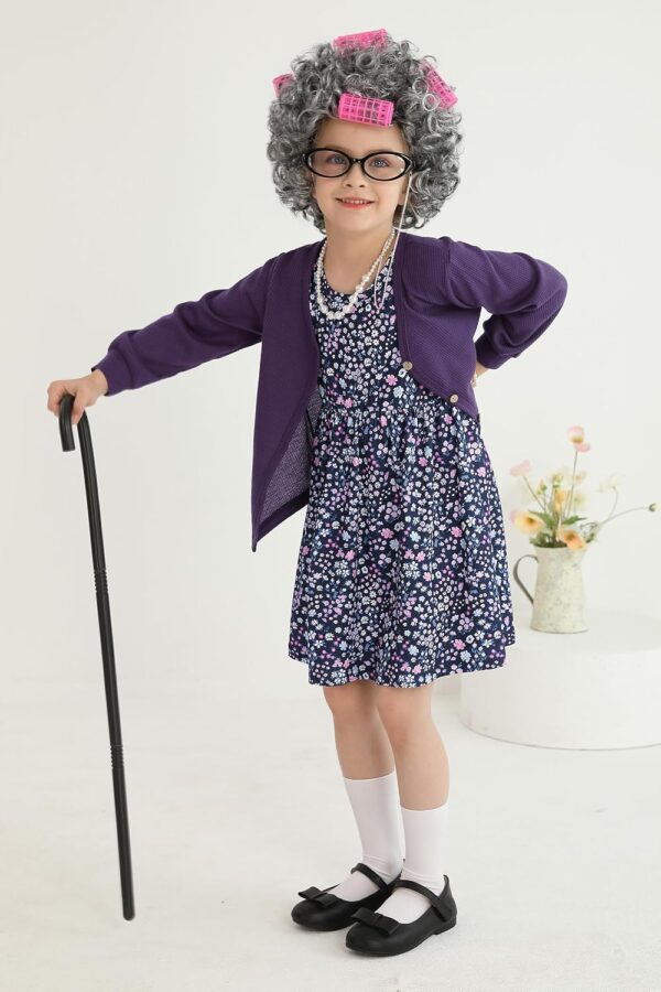 Weixinbuy Old Lady Costume for Kids Girls 100 Days of School Costume Granny Dress Halloween Accessories for Girl - Image 5