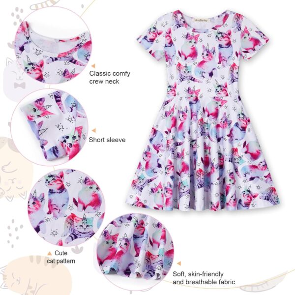 WonderBabe Girls Dresses Toddler Dinosaur Summer Sundress Kids Short Sleeve School Casual A Line Twirly Skater Dresses - Image 5