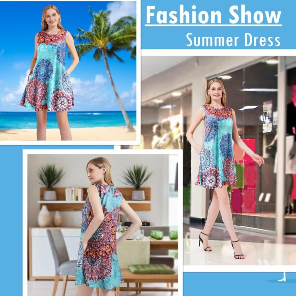 Scotamalone Summer Dresses for Women 2023 Beach Floral Tshirt Sundress Sleeveless Pockets Casual Loose Tank Dress - Image 5