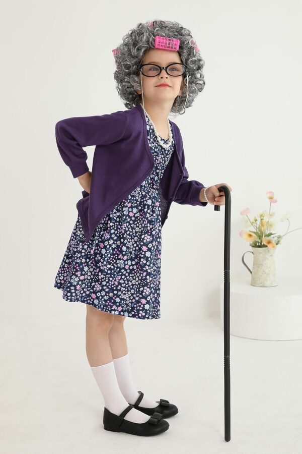 Weixinbuy Old Lady Costume for Kids Girls 100 Days of School Costume Granny Dress Halloween Accessories for Girl - Image 4