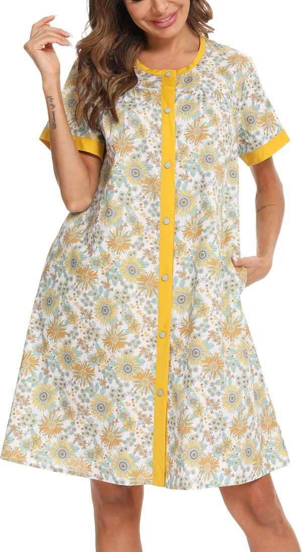YOZLY House Dress for Women Short Sleeve House Coats Dusters Robe Moomoo nightgowns with Pockets - Image 2