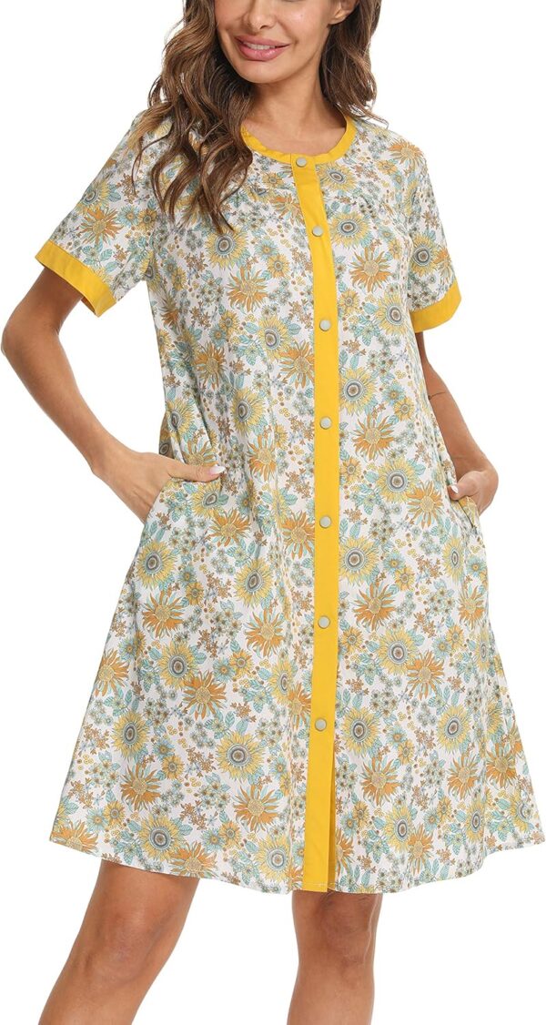 YOZLY House Dress for Women Short Sleeve House Coats Dusters Robe Moomoo nightgowns with Pockets - Image 3