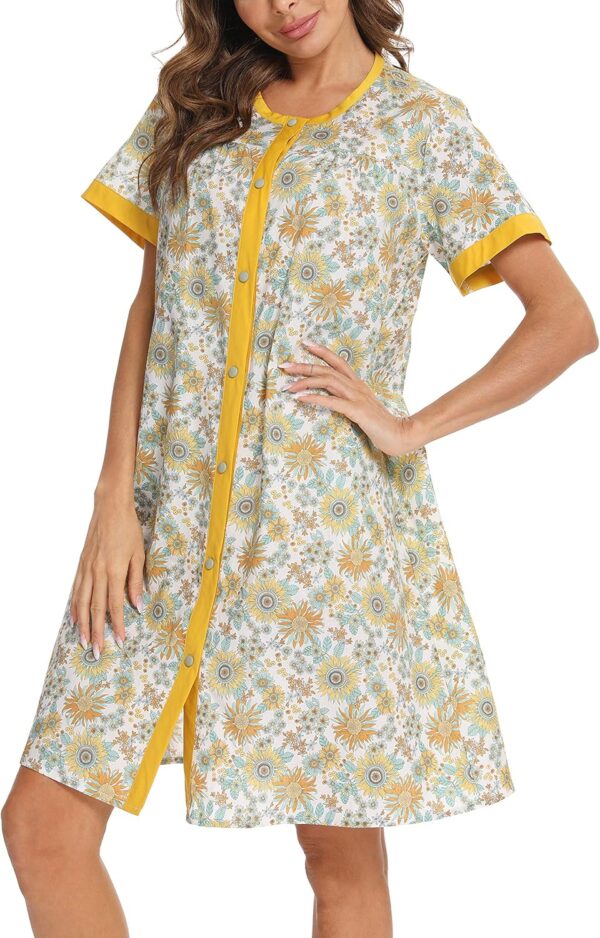 YOZLY House Dress for Women Short Sleeve House Coats Dusters Robe Moomoo nightgowns with Pockets - Image 4